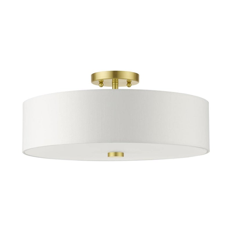 Livex Lighting 51055-12 Meridian Collection 4-Light Semi Flush Mount Ceiling Light with Off-White Hardback Fabric Shade, Satin Brass, 18 x 18 x 8.13 - Image 2
